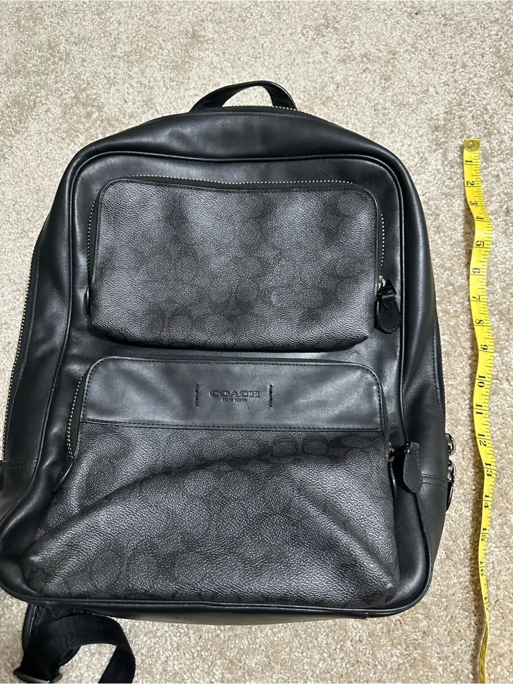 Coach Black Leather Men's Backpack with Signature Jacquard Panels